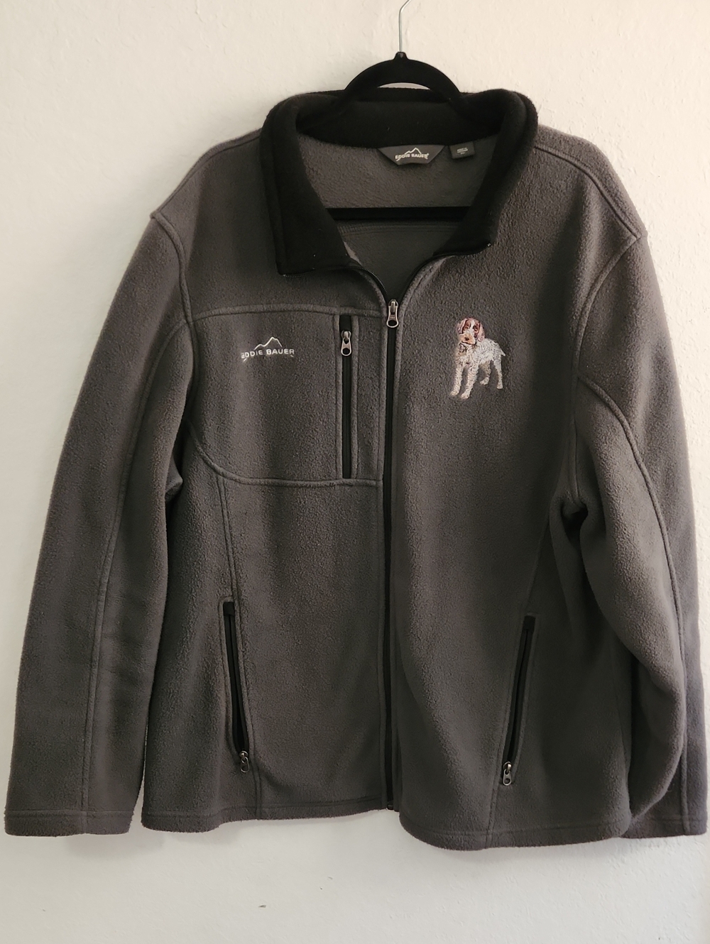 Eddie Bauer Hunting Dog Embroidered Fleece Jacket Charcoal Grey 2XL Full Zip